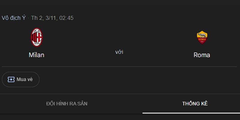 Soi kèo Roma vs Milan Ngày 02/11 Lúc 2h45 – Vô địch Ý 3 Tỷ lệ kèo hấp dẫn của trận đấu Roma vs Milan
